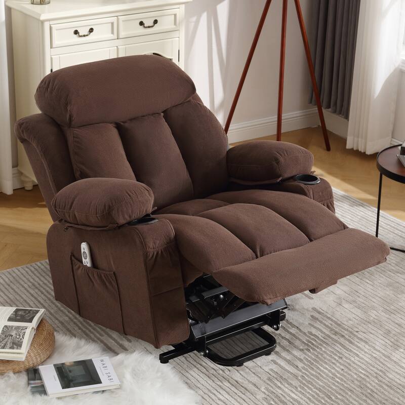 Fabric Electric Power Lift Recliner Chair with Massage and Heat for Elderly with USB Ports,Cup Holders & Side Pocket