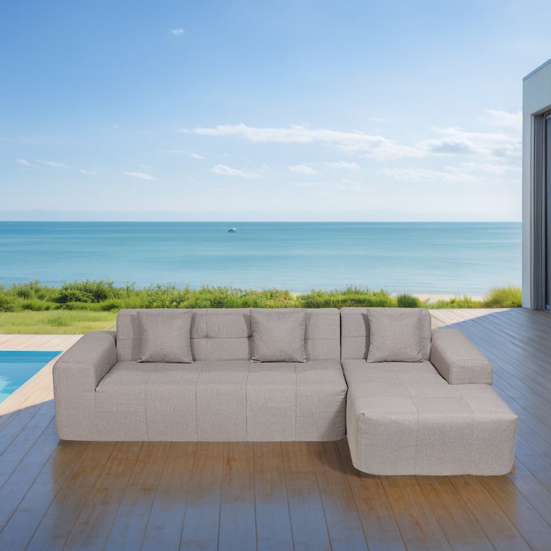 Outdoor Modern Sectional Sofa with L-Shape Chaise, Minimalist Modular Couch, No Assembly Required - Brown