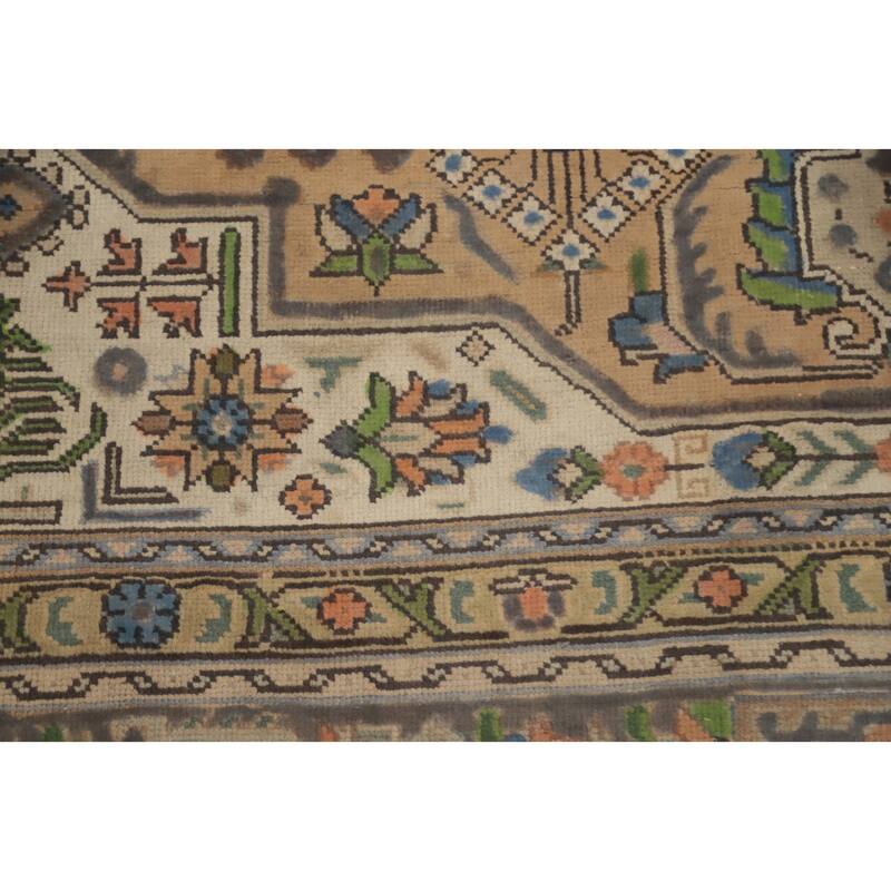 Hand Knotted Oriental 100% Wool Carpet Traditional Floral Peach Tabriz Area Rug - 11' 9'' X 8' 10''