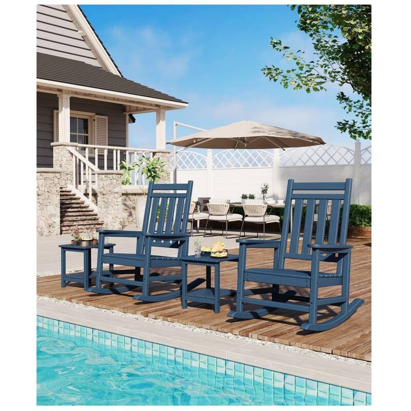Outdoor Rocking Chair Set of 2 HDPE High-Back Rockers