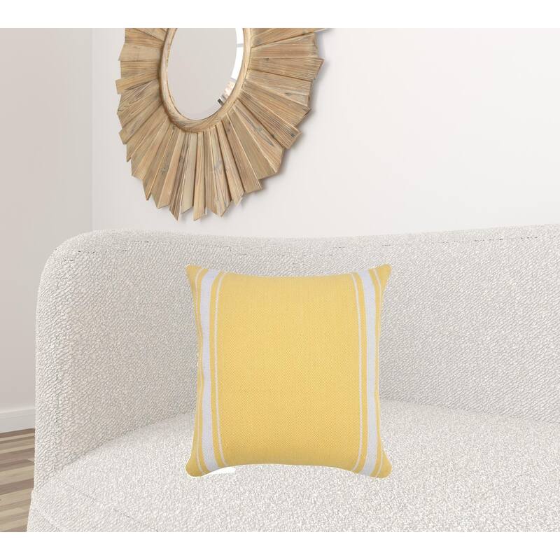 HomeRoots 20" X 20" Yellow And White 100% Cotton Geometric Zippered Pillow