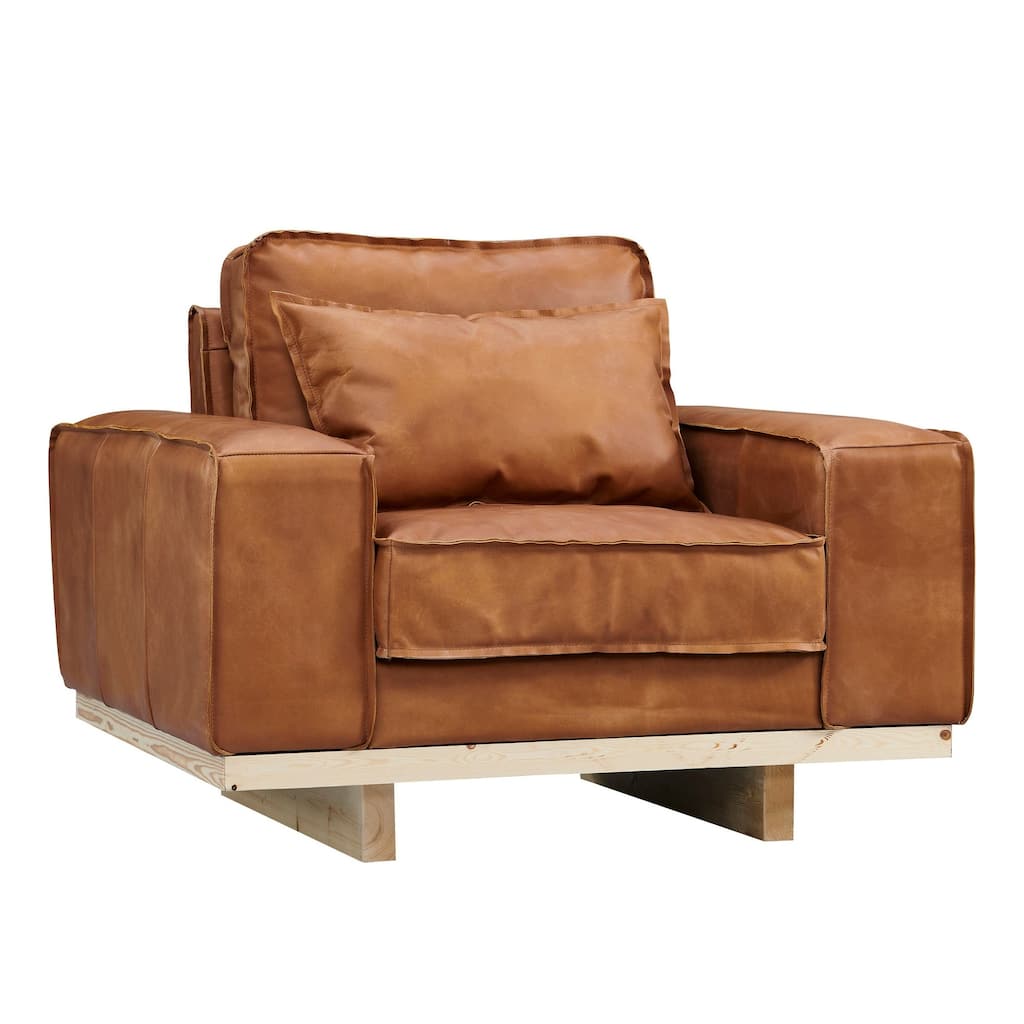 Wainscot Top Grain Leather Arm Chair - Light Chestnut