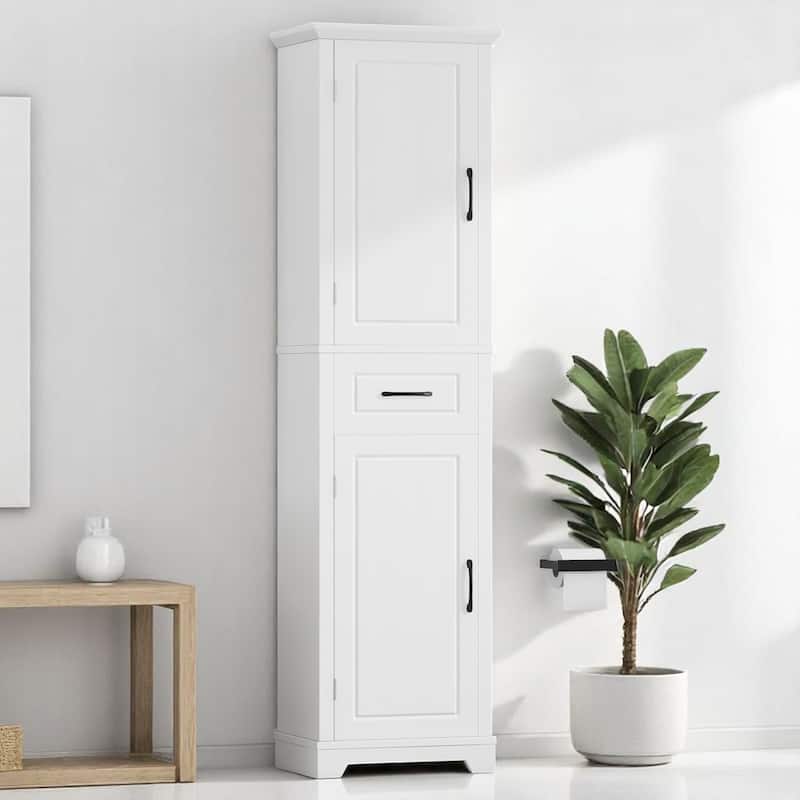 Freestanding White Bathroom Cabinet with 2 Doors, Adjustable Shelves, Drawer & Anti-Tip Kit, 72.5'' Tall - White