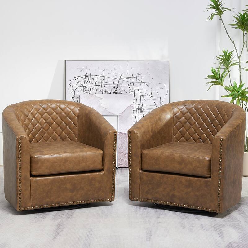 KINWELL 3-Piece PU Living Room Sets 1 Loveseat 2 Swivel Chairs