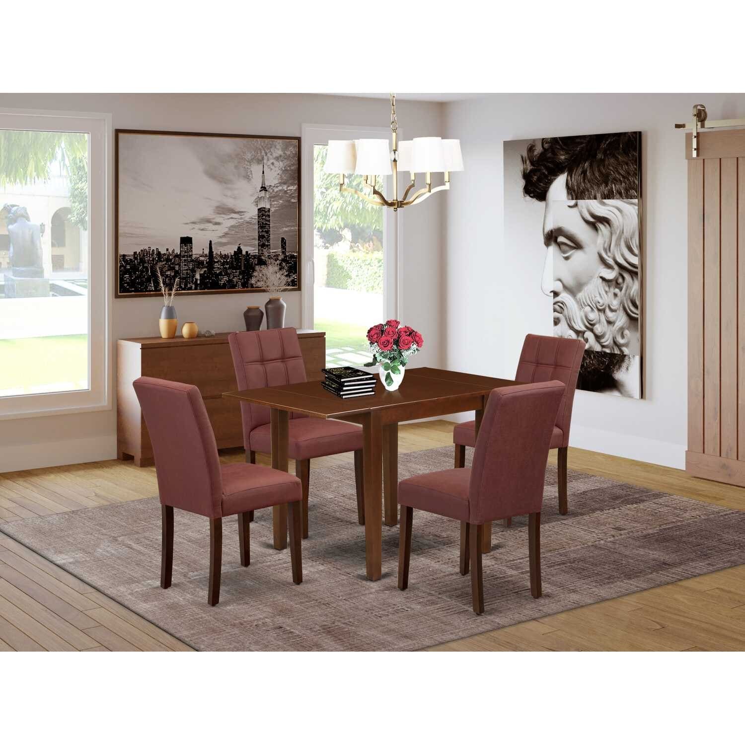 5-Piece Mahogany Finish Solid Wood Top - Rectangular Dining Room Set - Seats 4