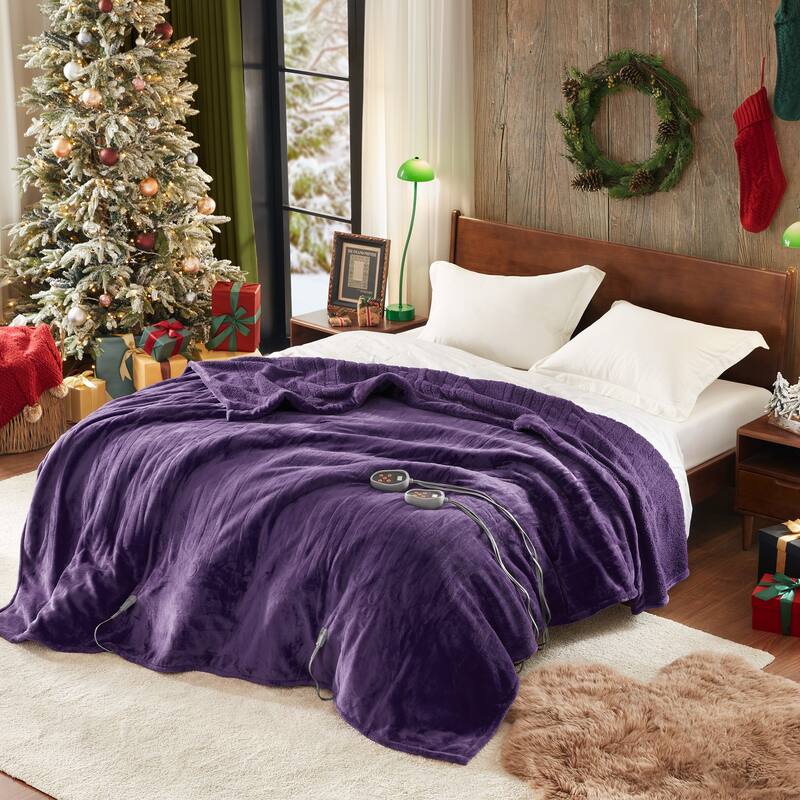 Beautyrest Solid Microlight to Berber Heated Blanket - Queen - Purple