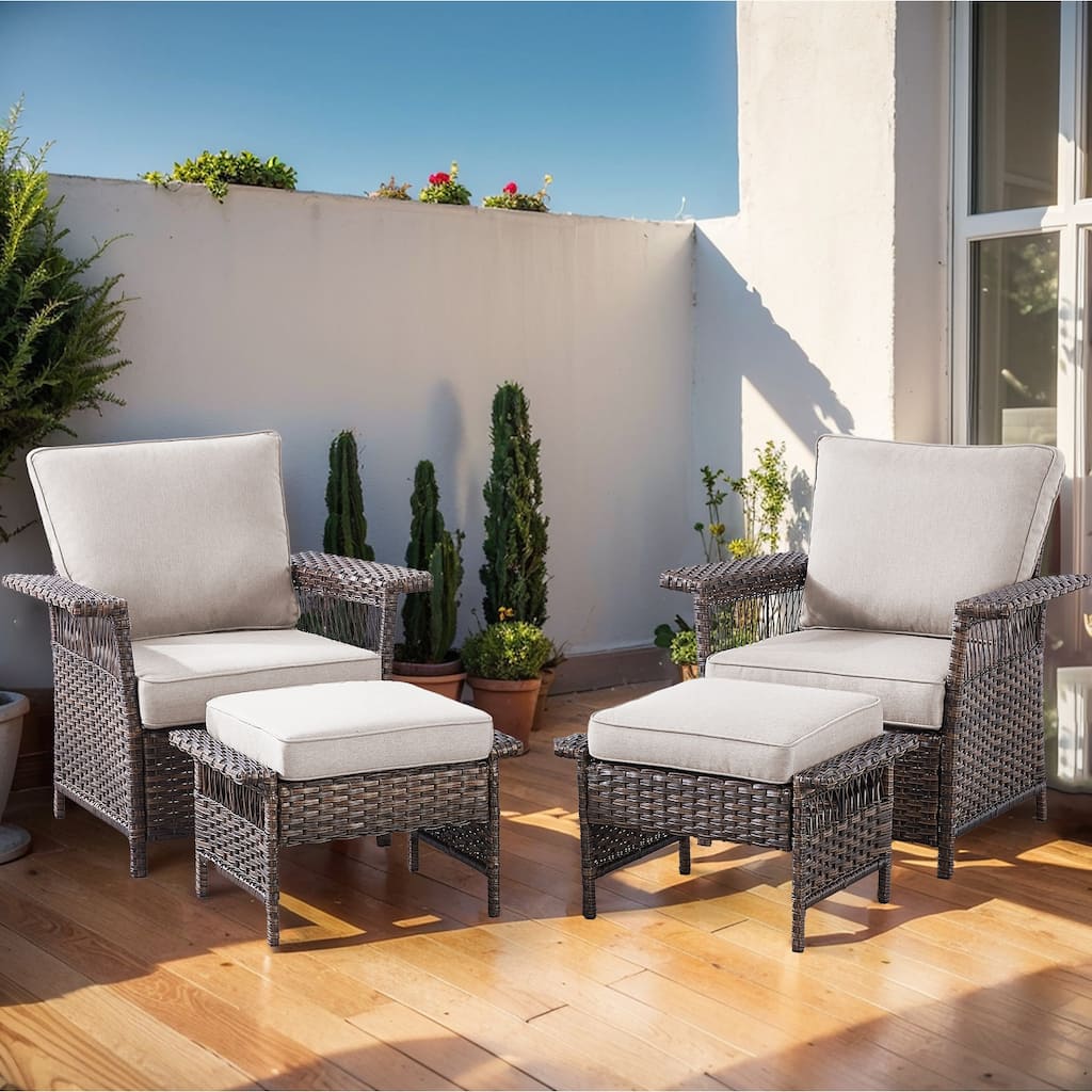 Outdoor Wicker Patio Chair with Ottoman - Brown