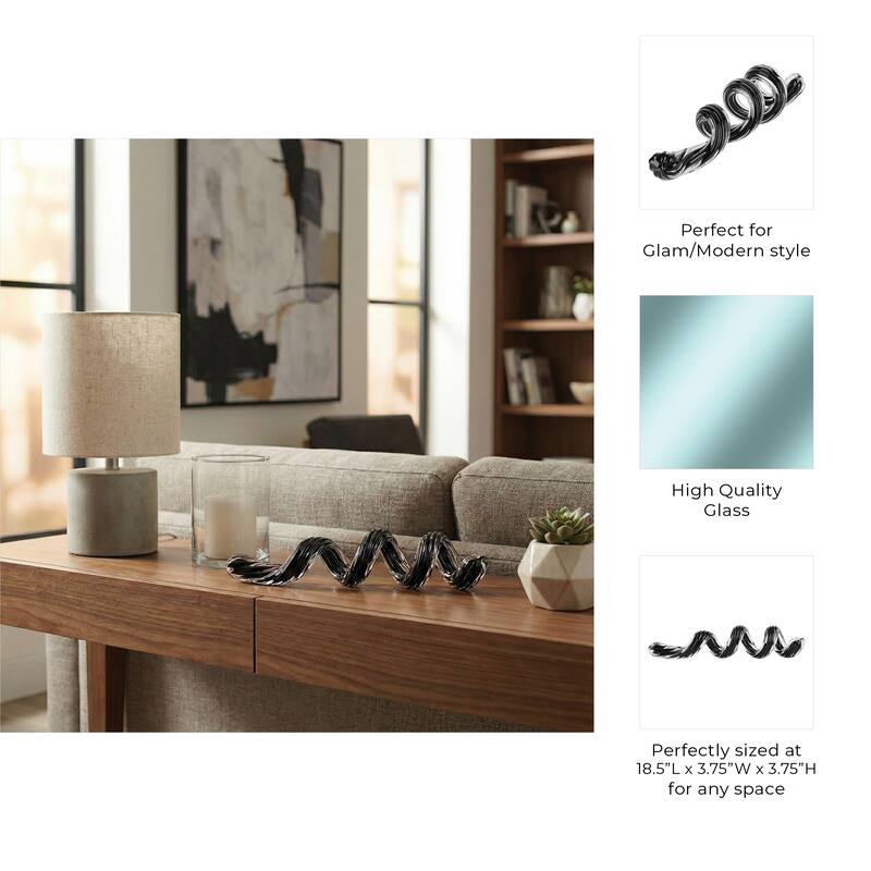 Modern Glass Spiral Sculpture Figurine for Home Decor -19", Black