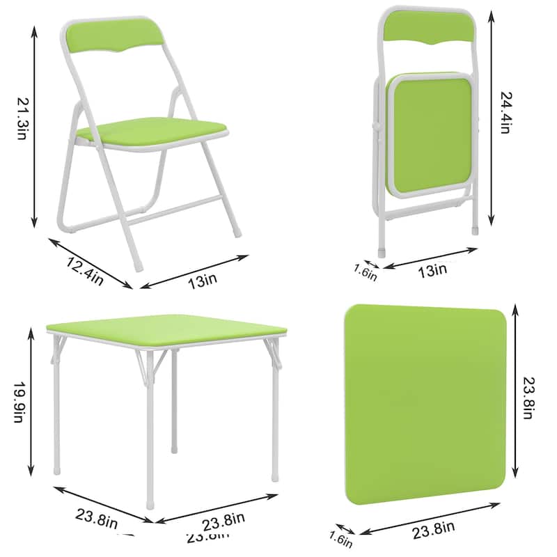 VECELO 5 Pcs Kids Folding Activity Table and Chairs Set, Portable, with Ultra Soft PU Padded Cushion, Matte Black