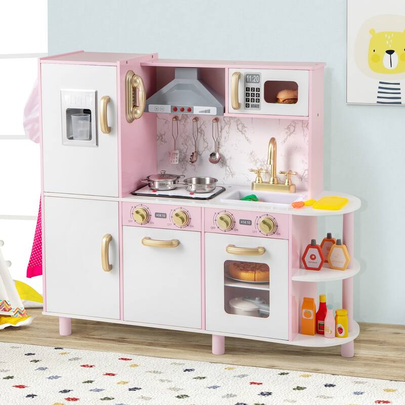 Gymax Kids Kitchen Playset w/ Apron Stoves Hood Oven Ice Maker