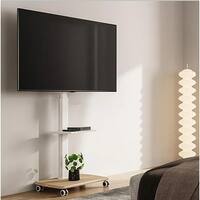 FITUEYES Wood TV Stand With Mount For 32-55 Inch TVs, 2 Tier Entertainment Center With Storage For Bedroom & Corner, Tall Wooden TV Mount Stands & Metal Mount - Max Load 77lbs For Flat Screen