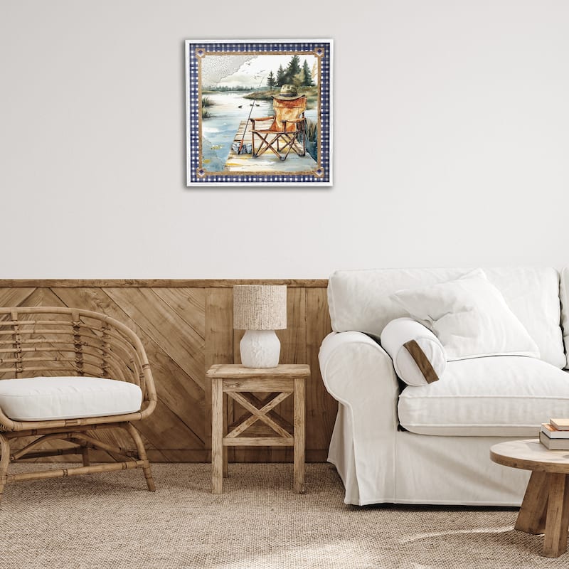 Stupell Fishing Chair on Dock Framed Giclee Art Design By Nicole DeCamp