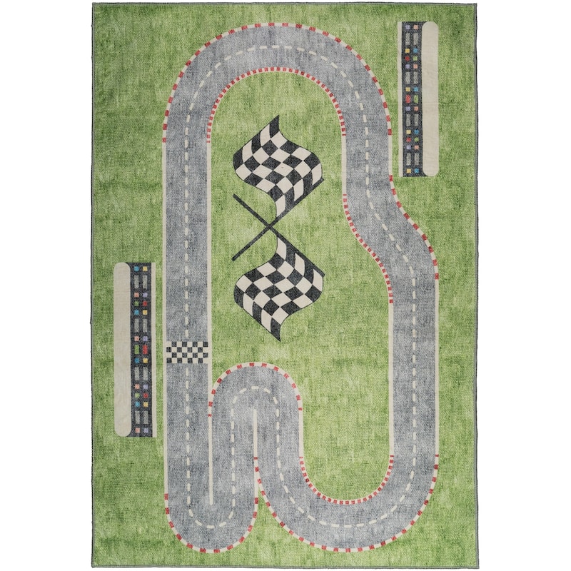 Dynamic Rugs Kidz Green/Multi Polyester Children's Area Rug