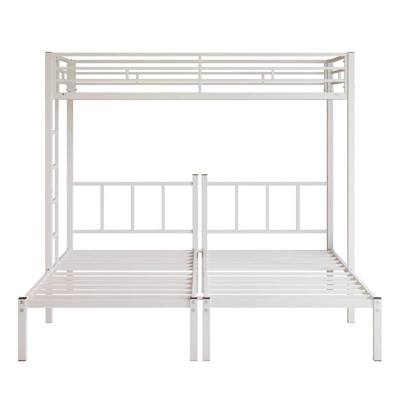 Twin Over Twin Over Twin Bunk Bed, Metal Triple Twin Bed with Safety Guardrails and Ladder, Convertible 3 Beds