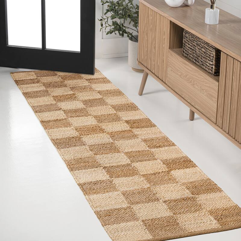 JONATHAN Y Theo Modern Farmhouse Woven Jute Checkerboard Area Rug
