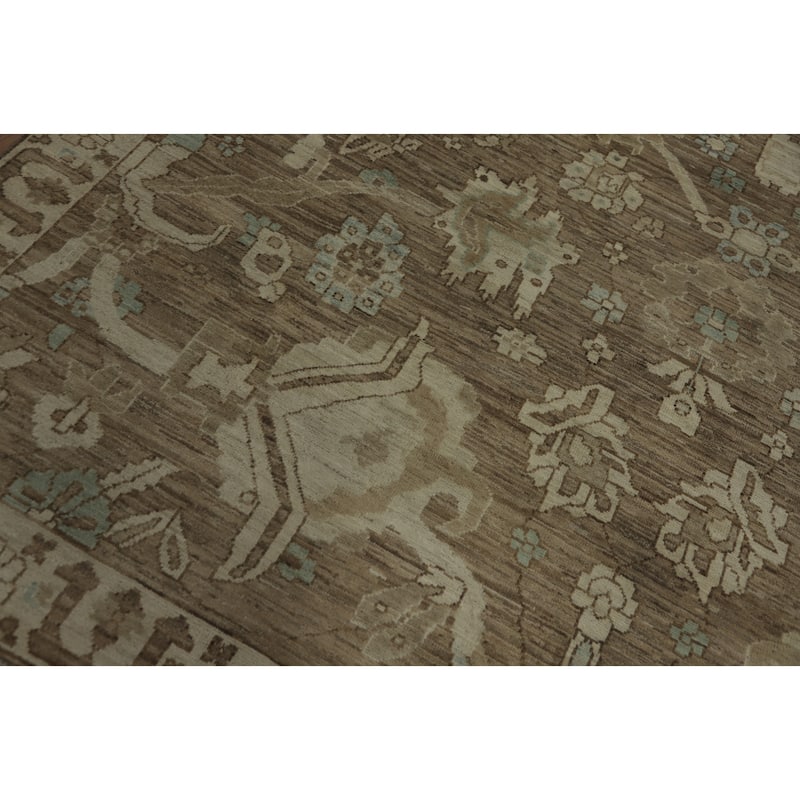 Hand Knotted Oriental 100% Wool Carpet Transitional All-Over Brown Oushak Area Rug - 10' 0'' X 7' 9''