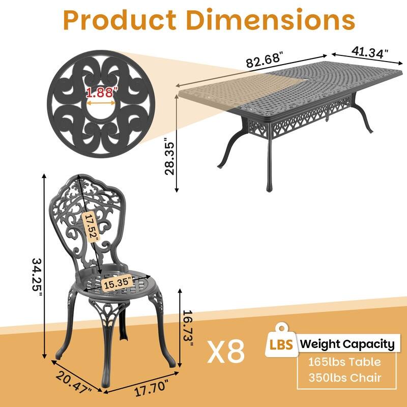 Traditions 9-Piece Patio Outdoor Dining Set with 8 Dining Chairs and Rectangular Dining Table, Rust Free