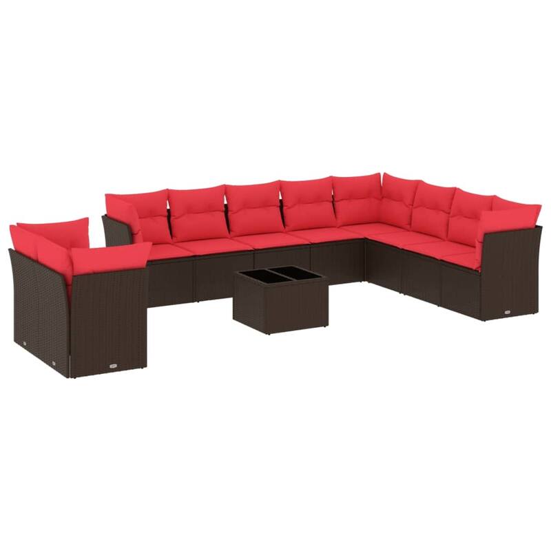 vidaXL 10/11 Piece Patio Sofa Set with Cushions Black/Brown/Gray Poly Rattan - 21.7 x 24.4 x 27.2