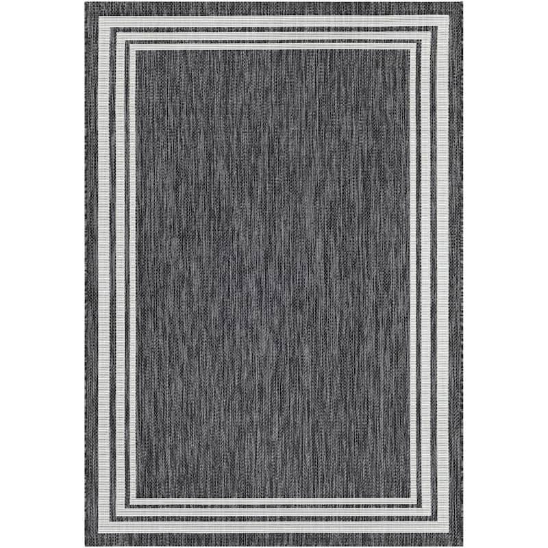 Livabliss Eagean Updated Traditional Stripe Indoor / OutdoorArea Rug - 7'10" x 10' Oval - Charcoal