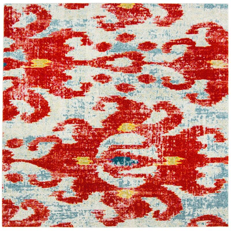 SAFAVIEH Watercolor Isabelle Modern Abstract Rug - 6'7" Square - Brick Red/Light Blue