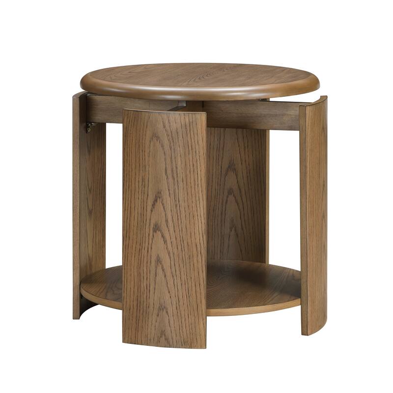 Brown Finish Round End Table with Open Shelf Living Room Furniture 1pc Side Table