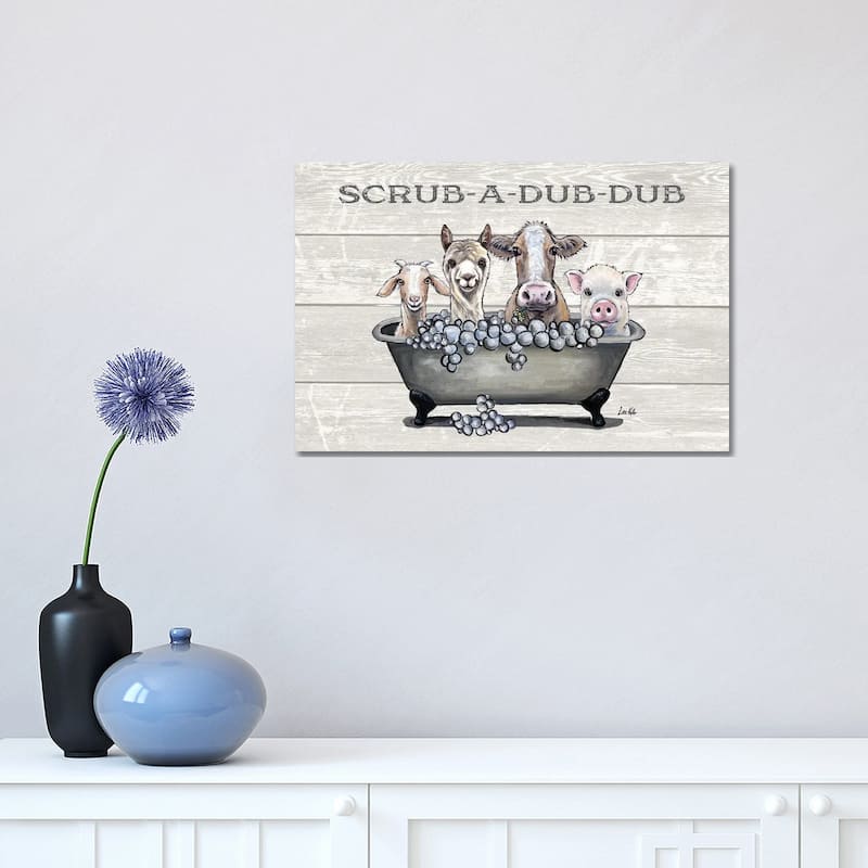 iCanvas "Bathtub Farm Animals, Farm Animal Bathtub Scrub-A-Dub-Dub" by Hippie Hound Studios Canvas Print - 12x18x1.5
