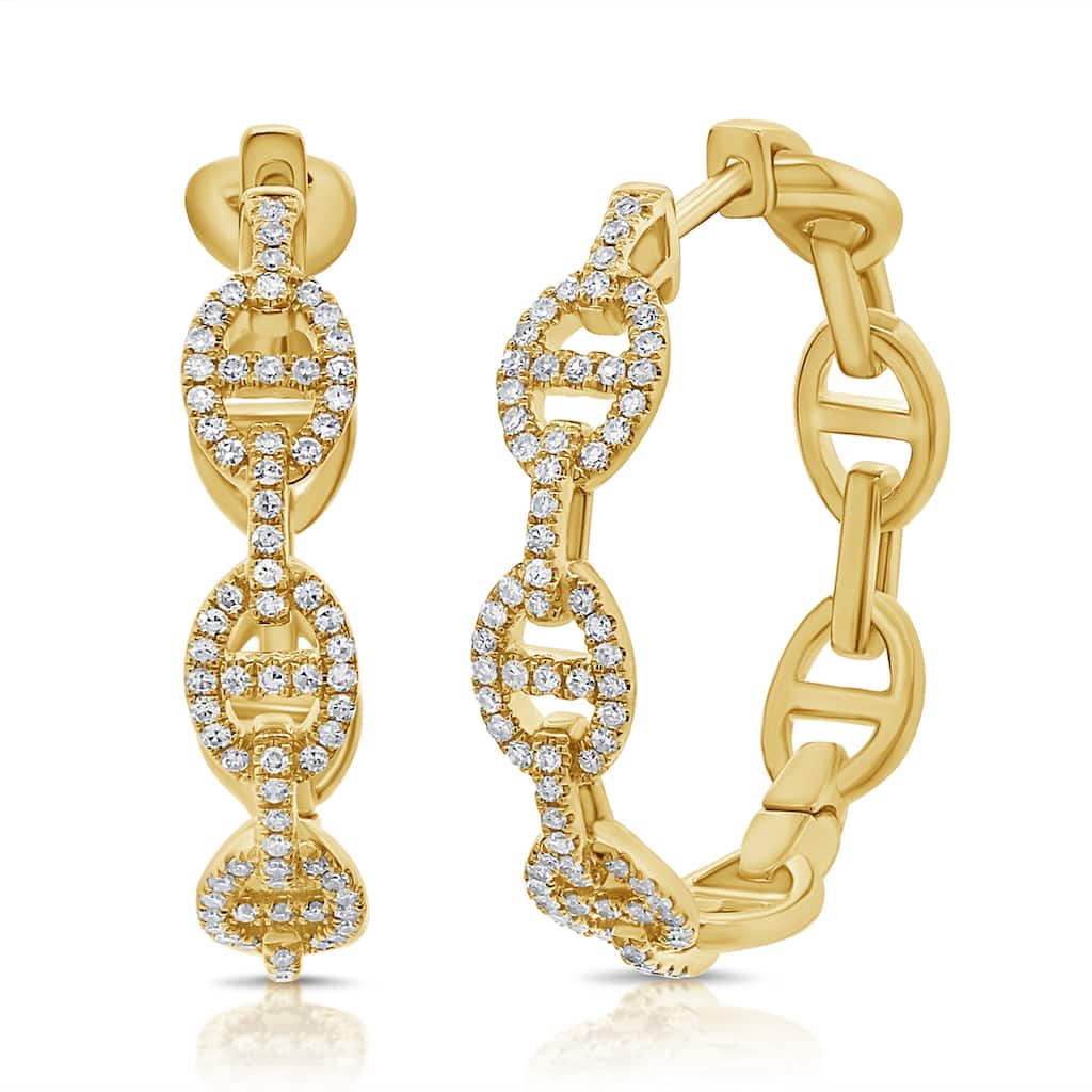 Joelle Collection Diamond Link Hoop Earrings 14K Gold