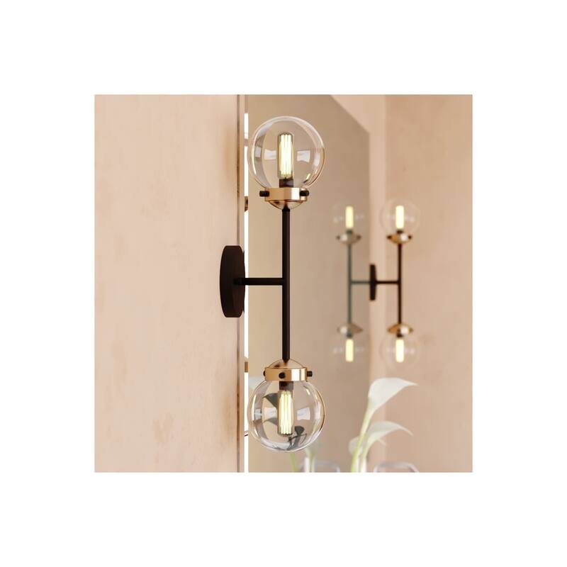 Industrial Wall Sconce - 2 Light Brass Bronze Globe - MCM Style Lighting - 20