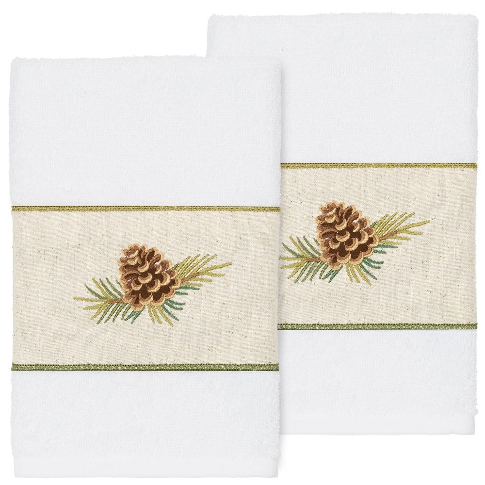 Authentic Hotel and Spa 100% Turkish Cotton Pierre 2PC Embellished Hand Towel Set