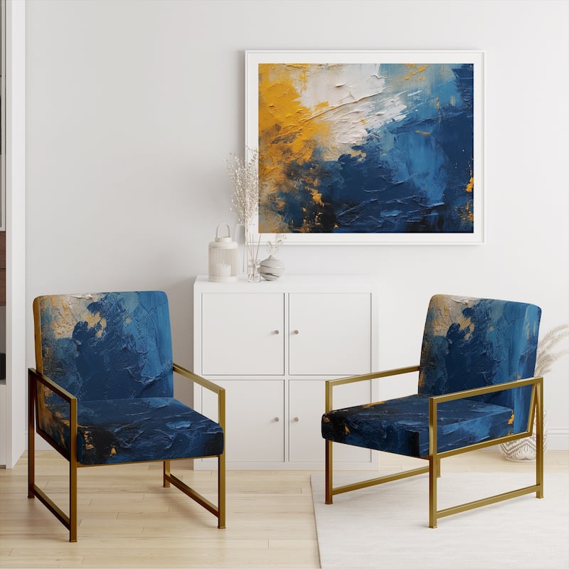 Designart "Blue and Yellow Intuitive Expressions I" Upholstered Abstract Accent Chair and Modern & Contemporary Arm Chair