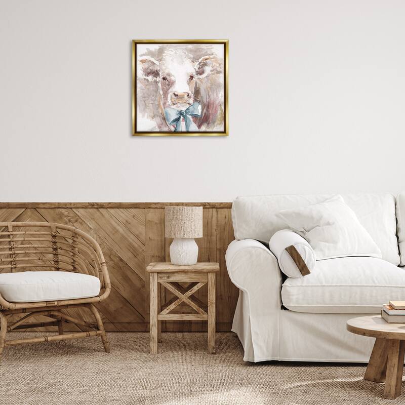 Stupell Soft Abstract Cow & Bow Framed Floater Canvas Wall Art Design By Carol Robinson