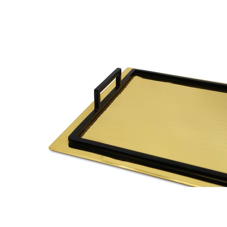 Gold Glossy Textured Design Serving Tray with Black Handles (3 Sizes)