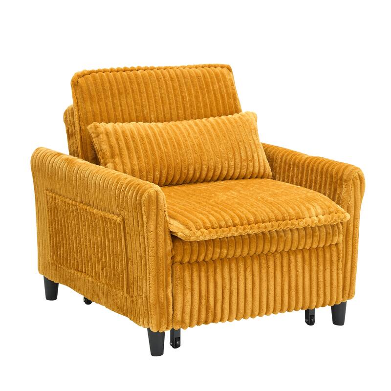 Corduroy Accent Chair Convertible Chaise Lounge, Single Sofa Chair Lounge Chair Pull-out Sleeper Sofa Bed