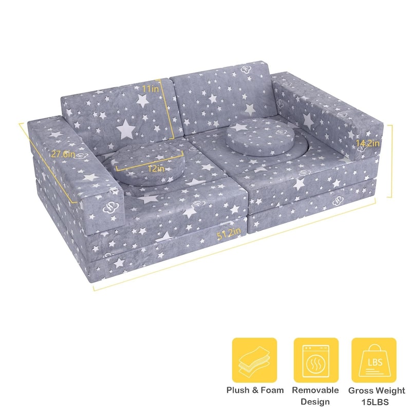 Kids Couch, 12PCS Toddler Couch with Blanket for Bedroom Playroom, Multifunctional Nugget Couch Kids Play Couch Sofa