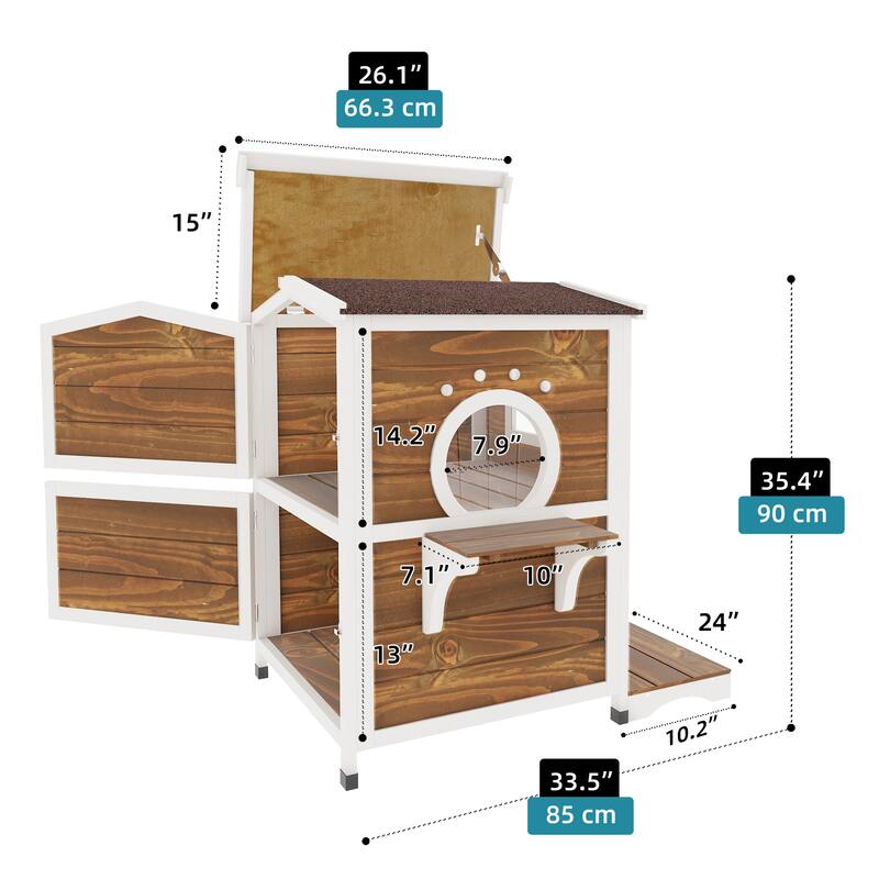 Moasis Two Story Outdoor Cat House Wooden Cat Shelter