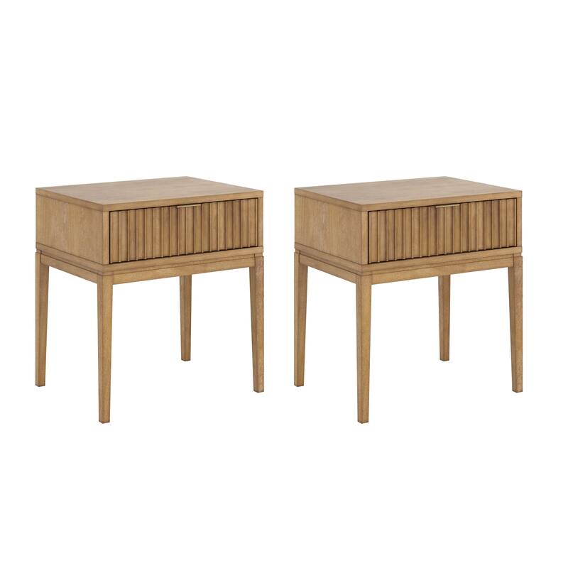 Jasper Mid-Century Modern Nighstand, Side Table with Storage and Fluted Drawer Doors with Brass Handles