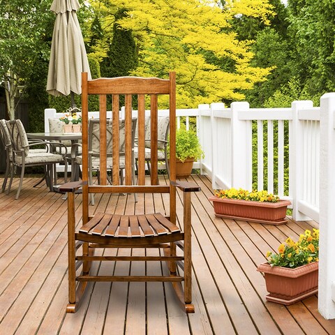 Outdoor Patio Square Wooden Rocking Chair Original Wood Color