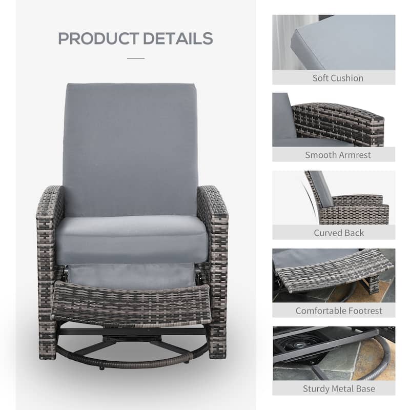 Outsunny Outdoor Cushioned Swiveling PE Wicker Recliner Chair