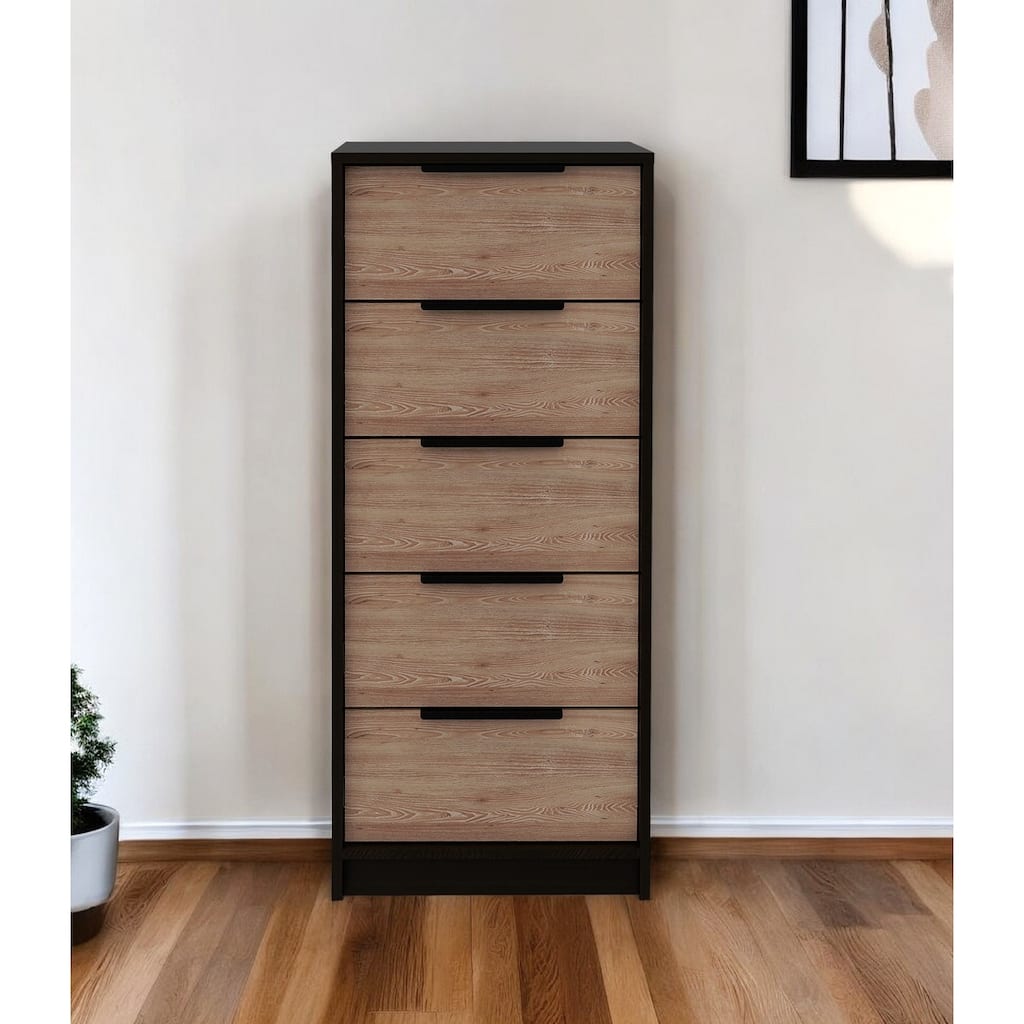 HomeRoots 18" Brown and Black Five Drawer Standard Chest