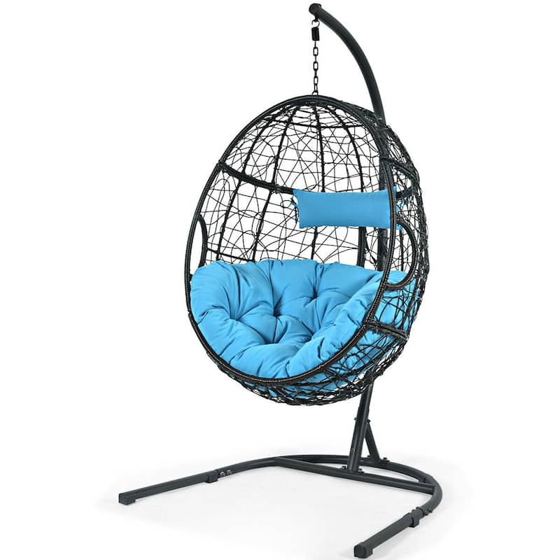 Gymax Hanging Hammock Chair Egg Swing Chair w/ Blue Cushion Pillow - 40.5'' x 42'' x 81'' (L x W x H) - Blue - 40.5'' x 42'' x 81'' (L x W x H)