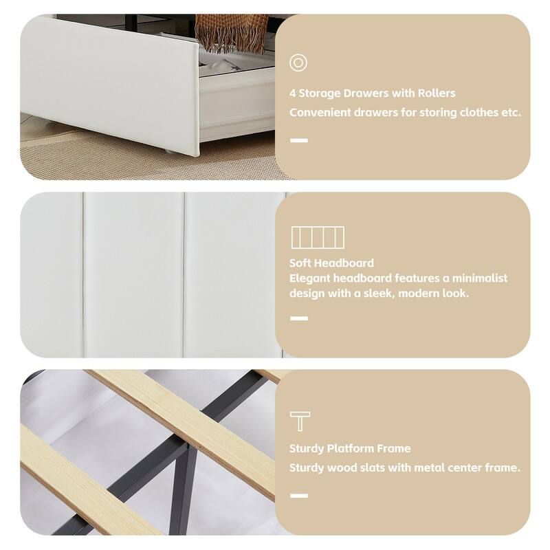 Plywood Frame Platform Bed with Storage Drawers