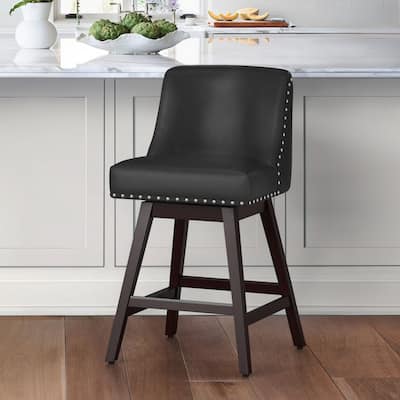 26 in. Counter Height Upholstered Wood Frame Swivel Bar Stool with Farbic Seat - 19.6"D x 19.6"W x 37"H