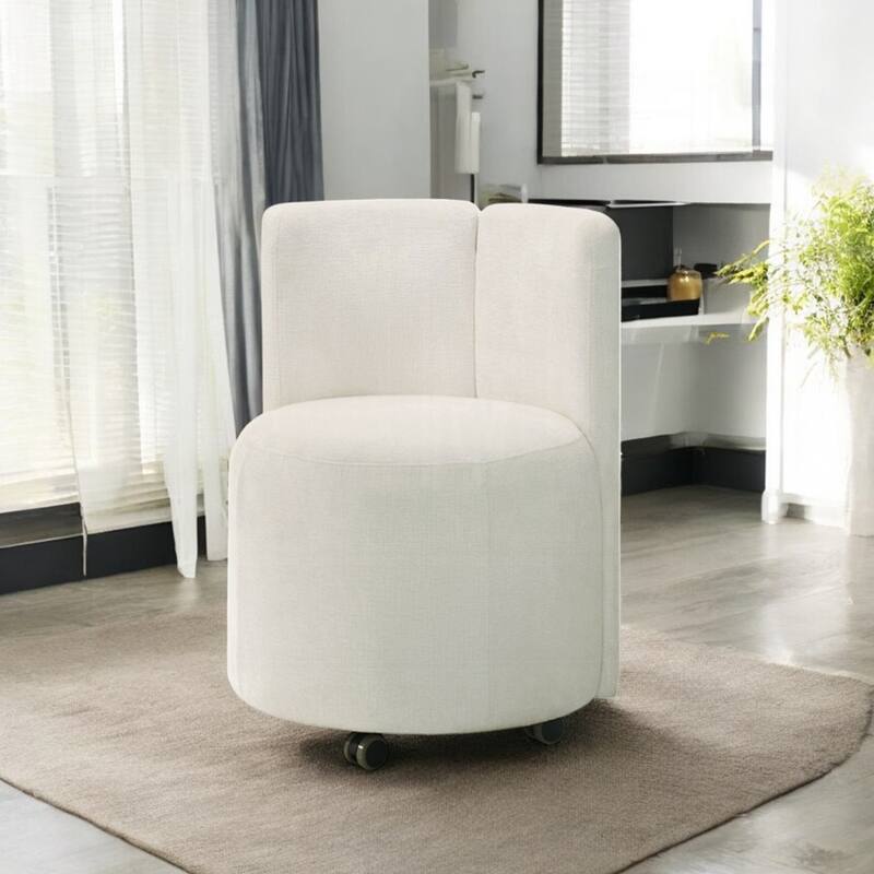 Set of 2 Chenille Upholstered Side Chairs with Swivel in White