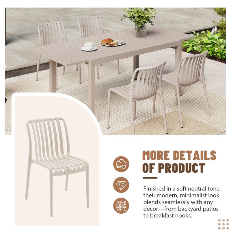 Outdoor Dining Set 5-Piece Stackable Plastic Lightweight Dining Chair and Extendable Dining Table