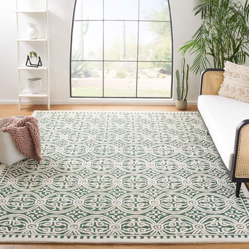 SAFAVIEH Handmade Cambridge Myrtis Moroccan Wool Rug - 9' x 12' - Dark Green/Ivory