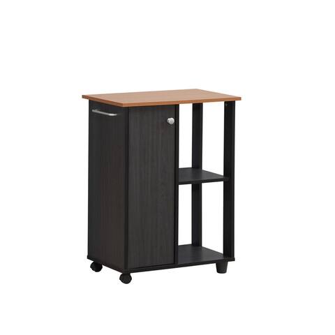 Hodedah 23.6" Wide Open Shelves and Cabinet Kitchen Cart - Black - 15.75"Lx23.62"Wx31.5"H