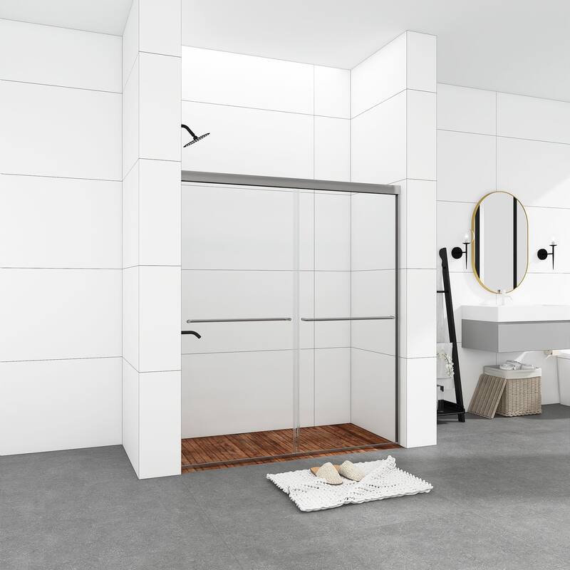 48/54/60 Inch Double Sliding Framed Shower Door with Clear Tempered Glass