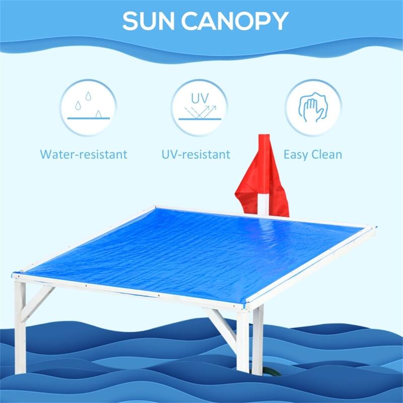 Outdoor Kids Sandbox with Canopy Seats and Fabric Liner for Ages 3 to 7 Years - 82.75" L x 43.25" W x 62.5" H