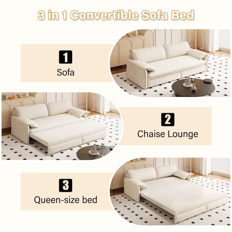 66" Pull Out Sofa Bed, 3-in-1 Convertible Queen Sleeper Sofa with Side Storage, Velvet Loveseat for Living Room Apartment