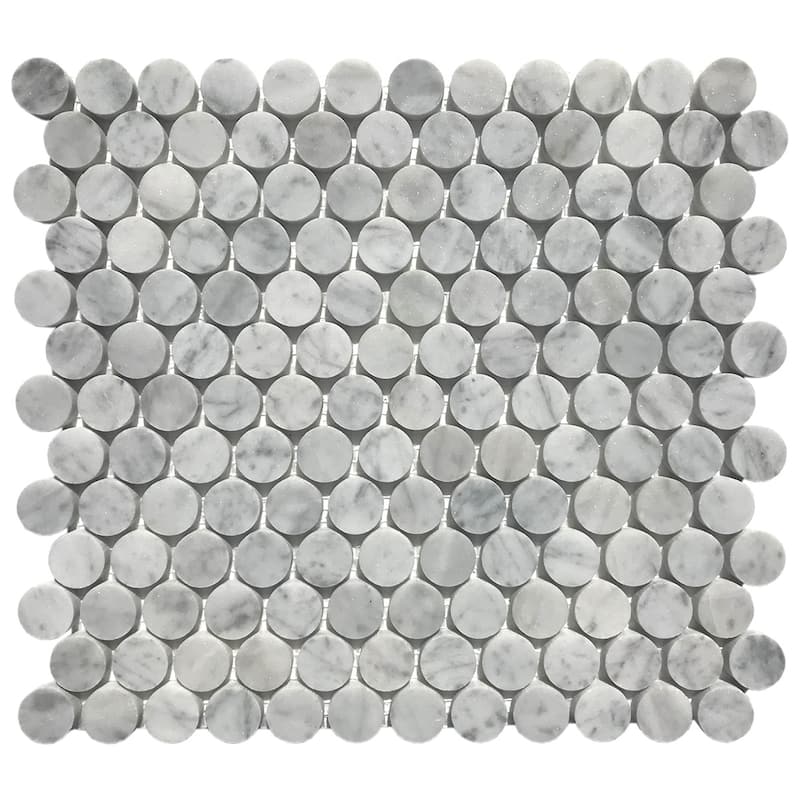 Carrara Marble Penny Round Honed Mosaic Tile - Sample - White